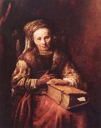 Carel Van der Pluym Old woman with a book oil painting